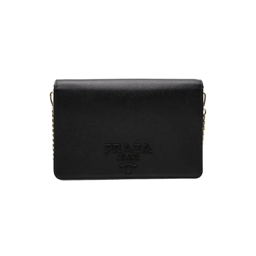 PRADA SAFFIANO 全黑皮革翻蓋包斜背包