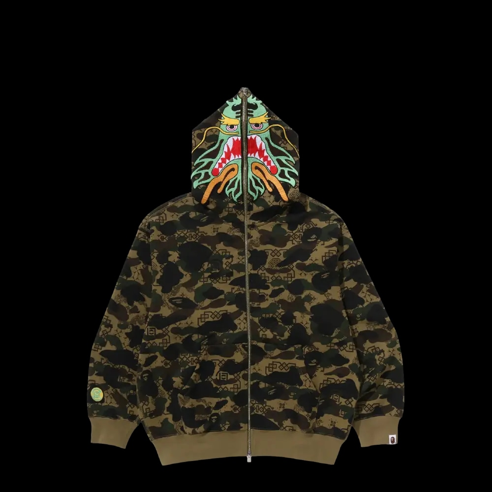 BAPE CLOT CAMO SHARK RELAXED FIT FULL ZIP HOODIE GREEN | AREA 02