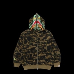 BAPE CLOT CAMO SHARK RELAXED FIT FULL ZIP HOODIE GREEN | AREA 02