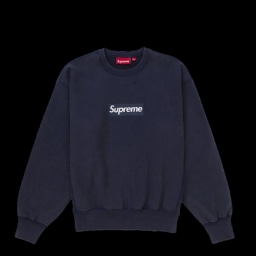 SUPREME WASHED BOX LOGO CREWNECK NAVY SS25 | AREA 02 — Asia's
