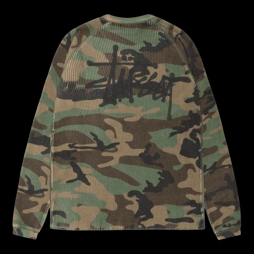 Stussy Thermal \"Woodland Camo\"他 Stussy - WOODLAND CAMO RAGLAN THERMAL BASIC STOCK CREWNECK – LE
