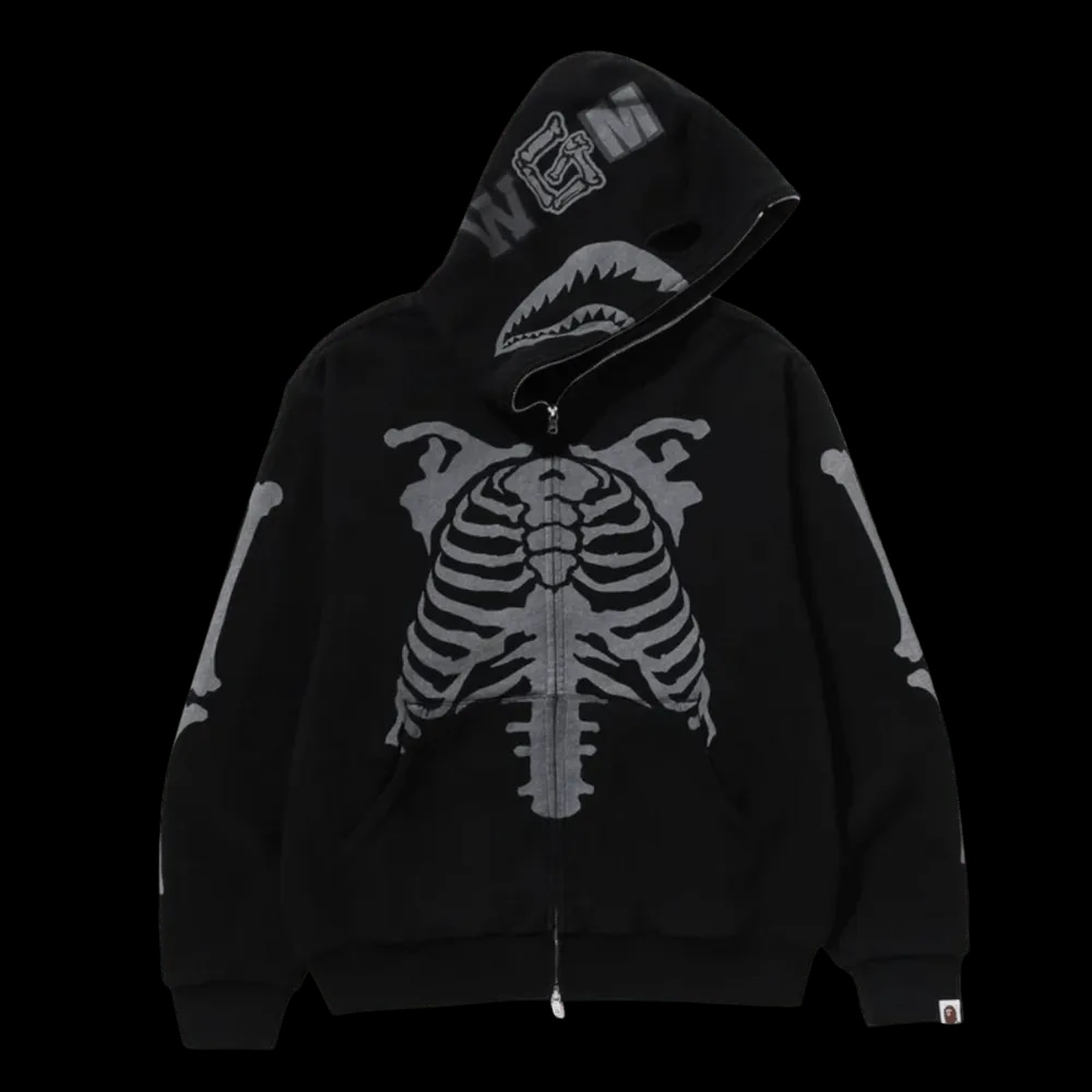 SKELETON SHARK HEAVY WASHED CROPPED FIT FULL ZIP HOODIE | AREA 02