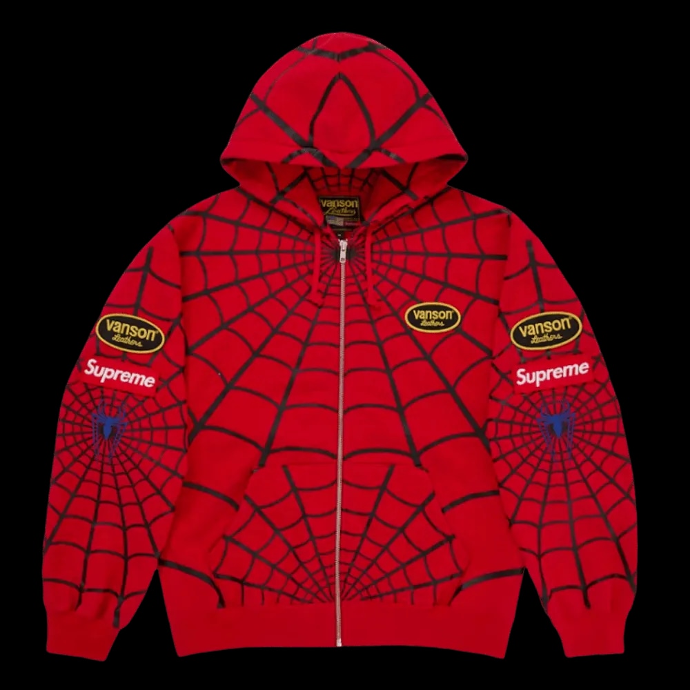 VANSON LEATHERS SPIDER-MAN ZIP UP HOODED SWEATSHIRT RED | AREA 02