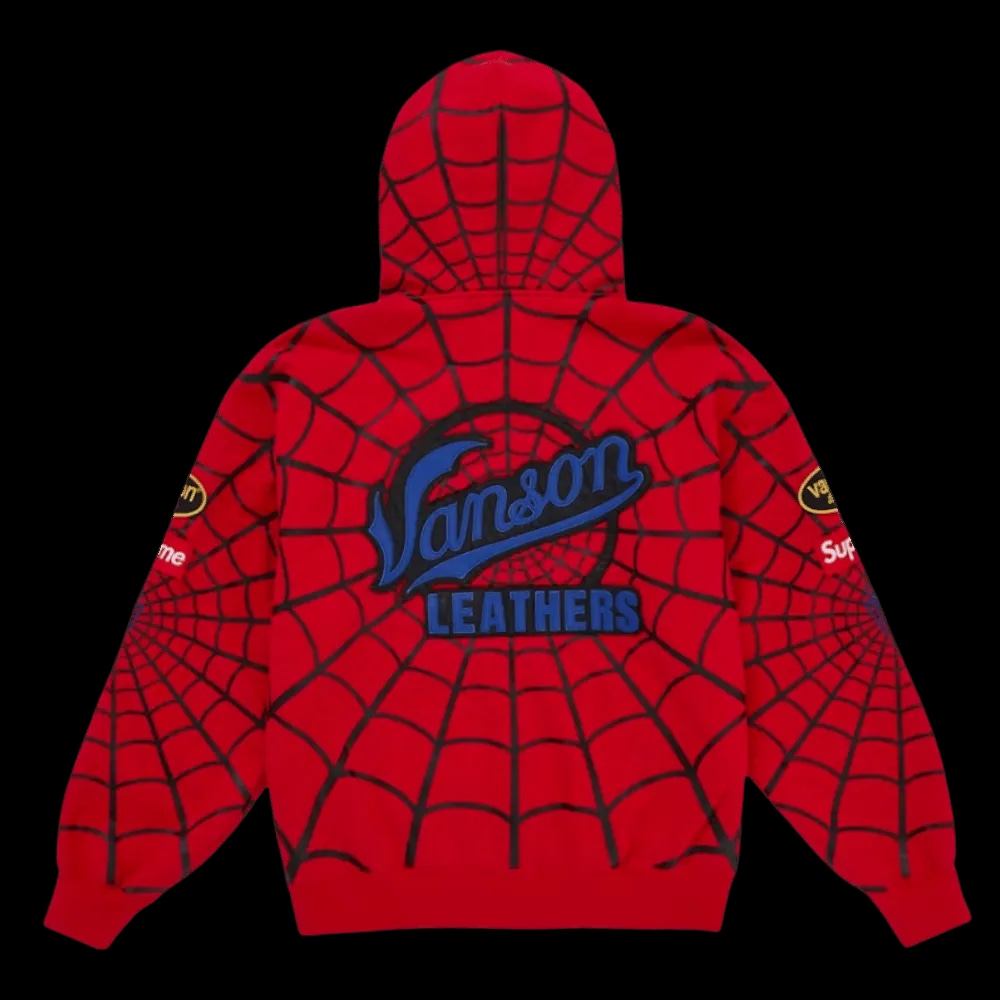 VANSON LEATHERS SPIDER-MAN ZIP UP HOODED SWEATSHIRT RED | AREA 02