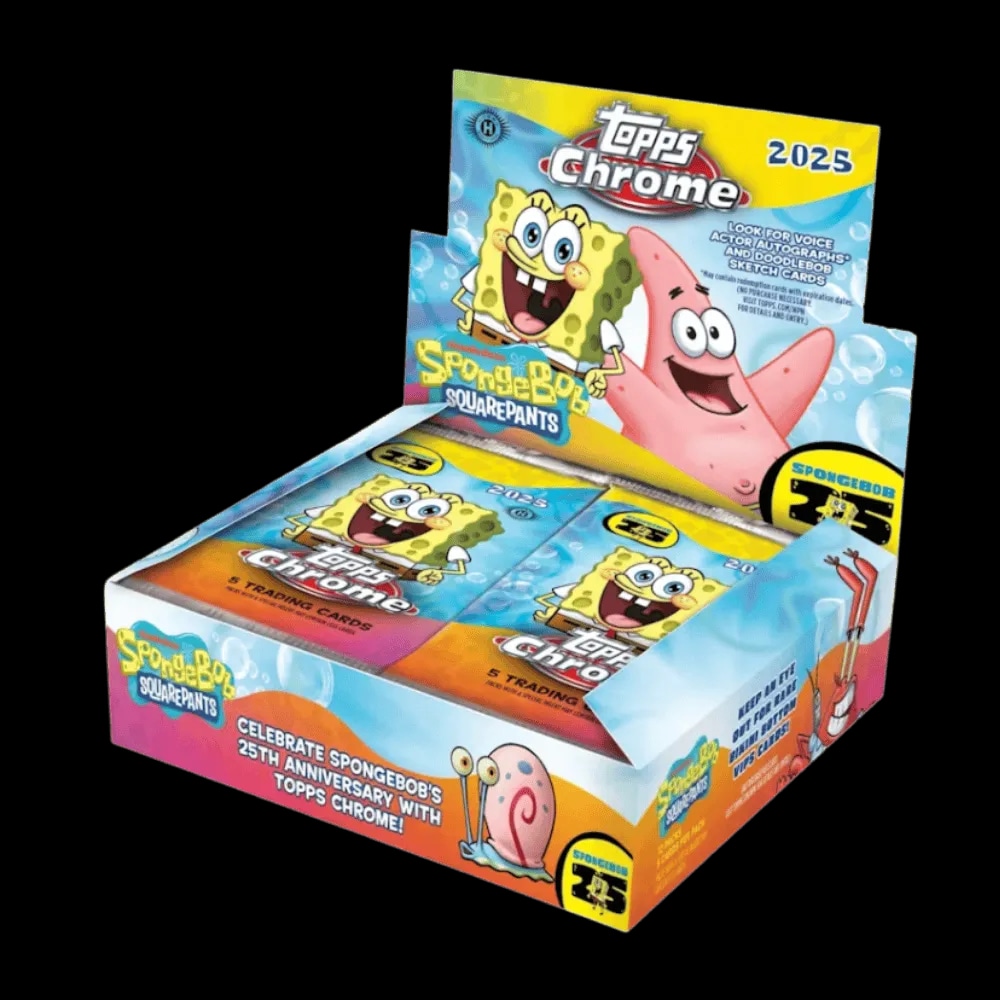 spongebob topps chrome booster box 2025 Squarepants 25th Anniversary Hobby DONPENYA Topps and SpongeBob reunite to celebrate 25 years of everyones favorite little square dude with 2025 Topps Chrome SpongeBob SquarePants 25th Anniversary 2025 Topps Chrome Spongebob 25th